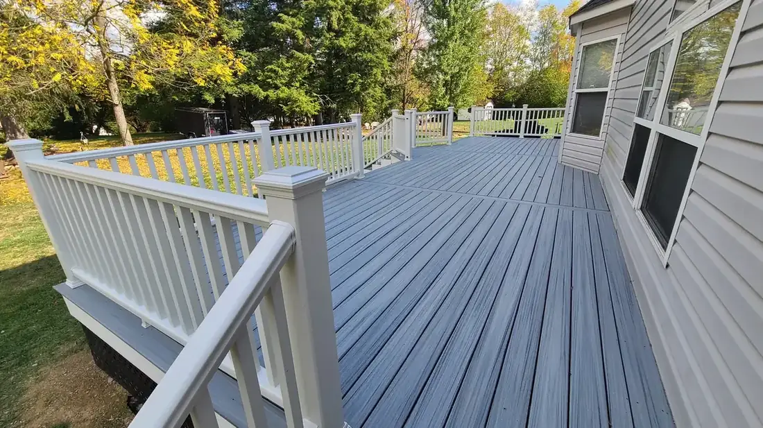 Gray composite decking detail — Oasis Custom Decks