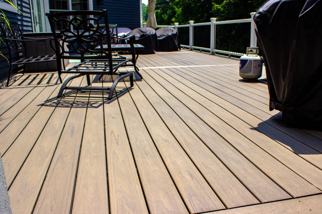 Photo of a deck focusing on its wooden floor